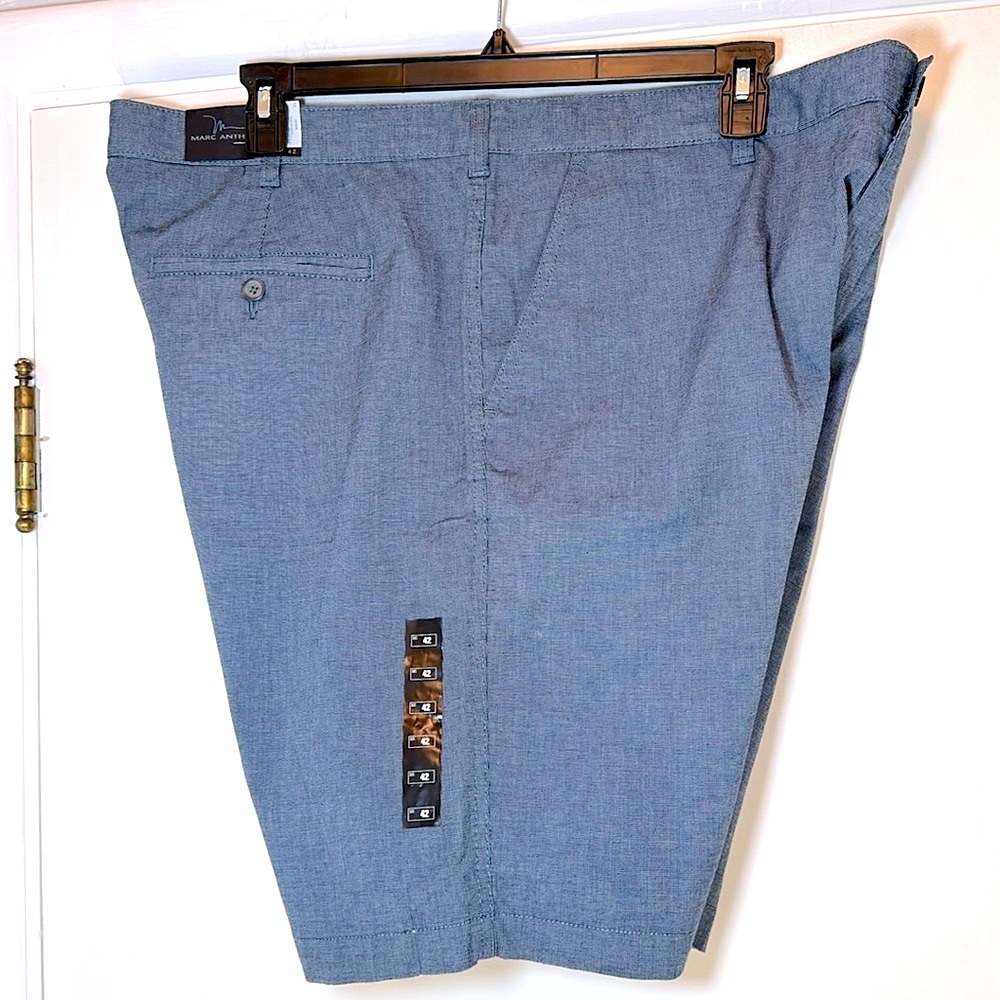 Marc Anthony Heather Blue Flat Front Slim Fit Cotton Stretch Twill Shorts 42 NWT - Picture 2 of 7